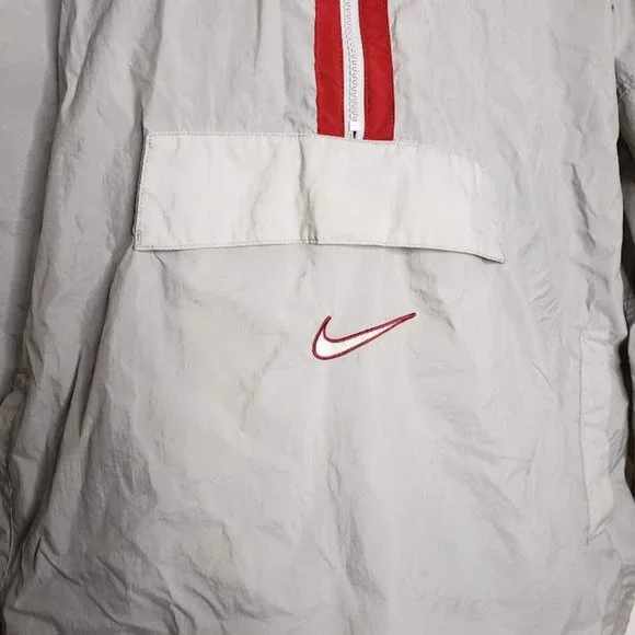 Nike Men's Windbreaker Jacket XL Gray Red Swoosh Nylon Half Zip White Label - Picture 3 of 11